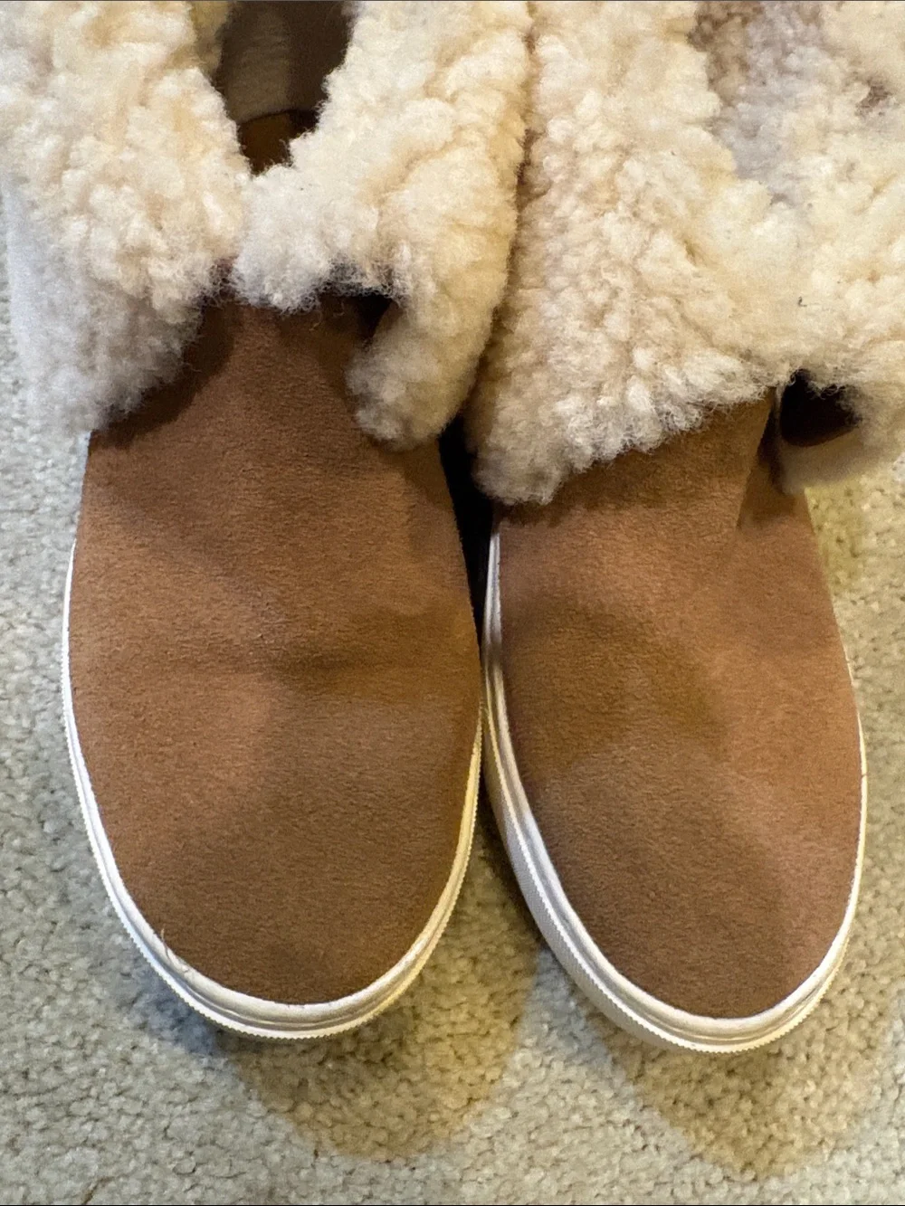 UGG Tan Suede Shearling Cuff Slip-On Sneakers-Size 5.5